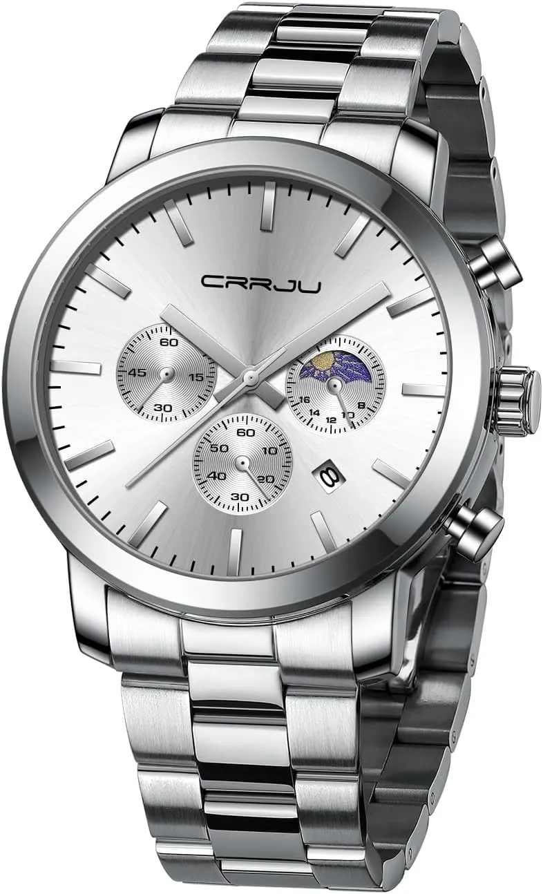Business Stainless Steel Waterproof Calendar Chronograph Analog Quartz Wristwatches CRRJU Watches for Men violently erosion storyteller Luxury 