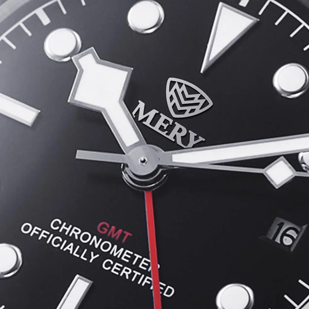 Business Style Wristwatches MERY Men's Sporty GMT Automatic Watch NH35 Movement 39mm with Sapphire Crystal Luminous fume eternal piece Hands 10Bar Waterproof Dress 