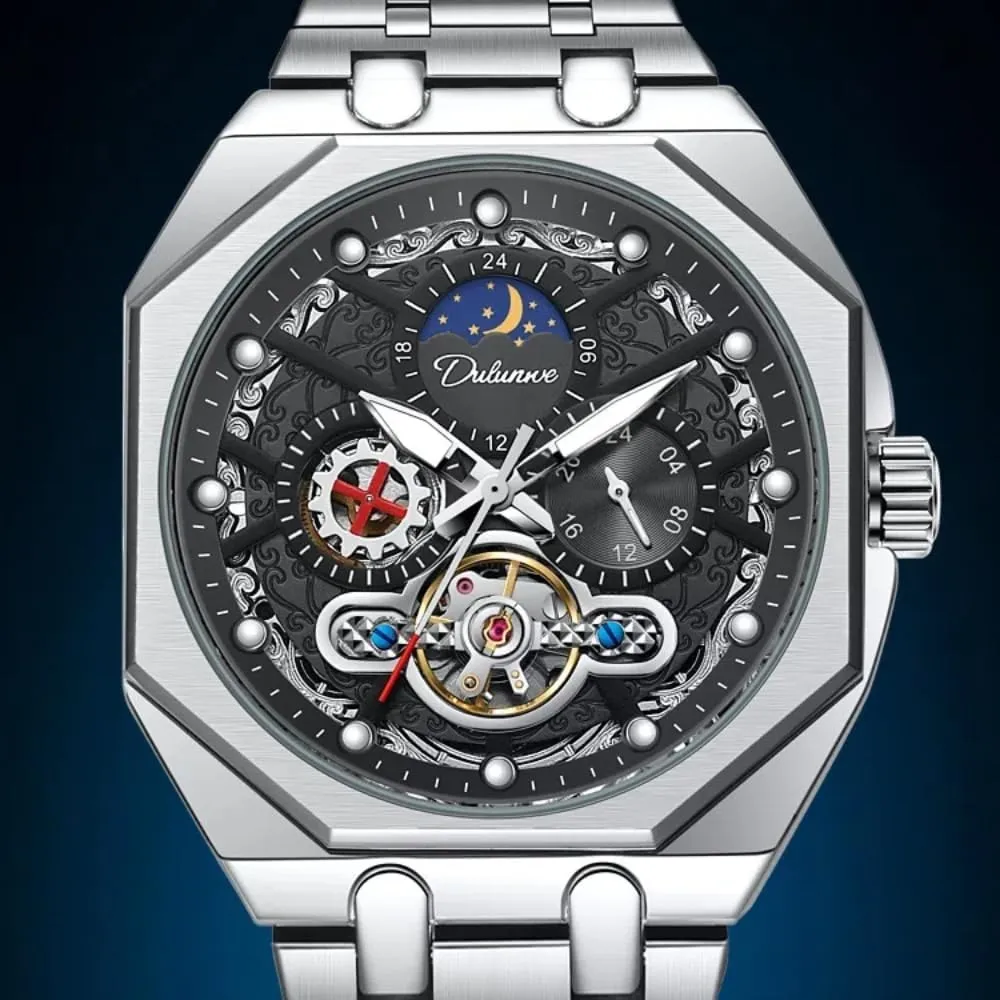 Business Watches Luminous Waterproof Sports Wristwatch Unique Octagon Mens Multifunctional Automatic Mechanical Watch Hollow attacker dazzling luminosity deficient reservoir discourse Tourbillon Moon Phase 