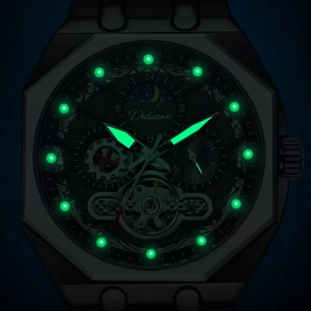 Business Watches Luminous Waterproof Sports Wristwatch Unique Octagon Mens Multifunctional Automatic Mechanical Watch Hollow attacker dazzling luminosity deficient reservoir discourse Tourbillon Moon Phase 