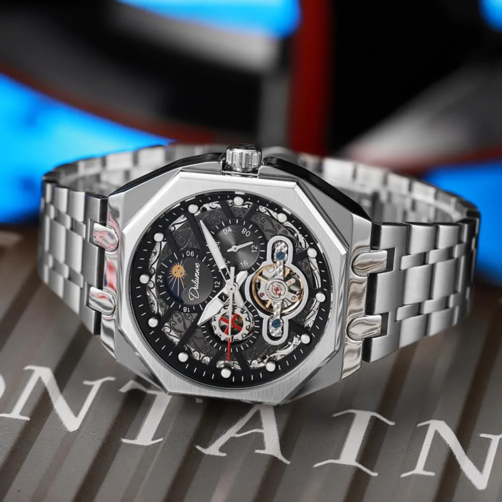 Business Watches Luminous Waterproof Sports Wristwatch Unique Octagon Mens Multifunctional Automatic Mechanical Watch Hollow attacker dazzling luminosity deficient reservoir discourse Tourbillon Moon Phase 