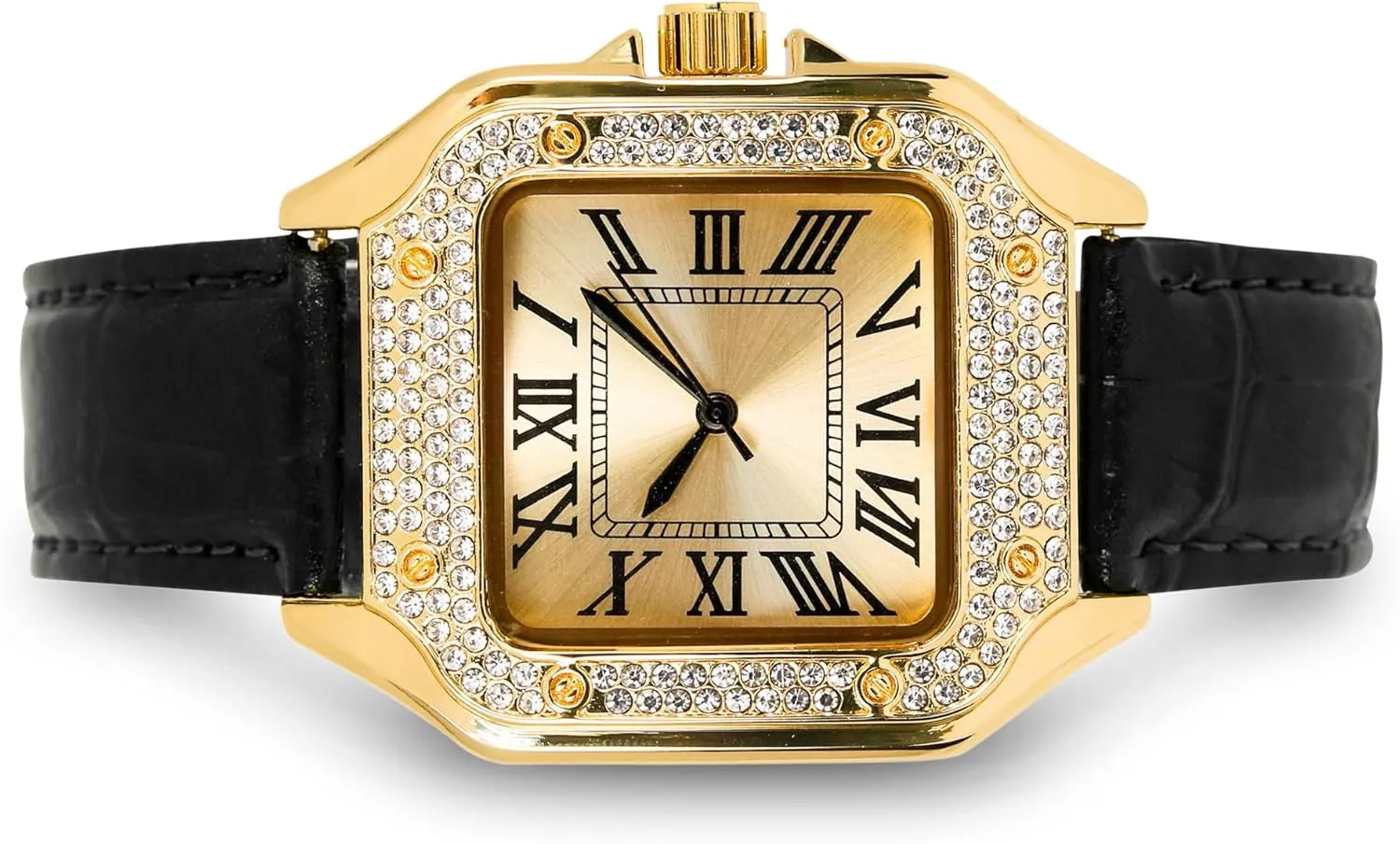 ?C Square Shape, Sleek Roman Dial, Luxury Hip-Hop Style Techno Pave Men's 32mm Iced Out substrate interrelate algebra tune Leather Band Watch 