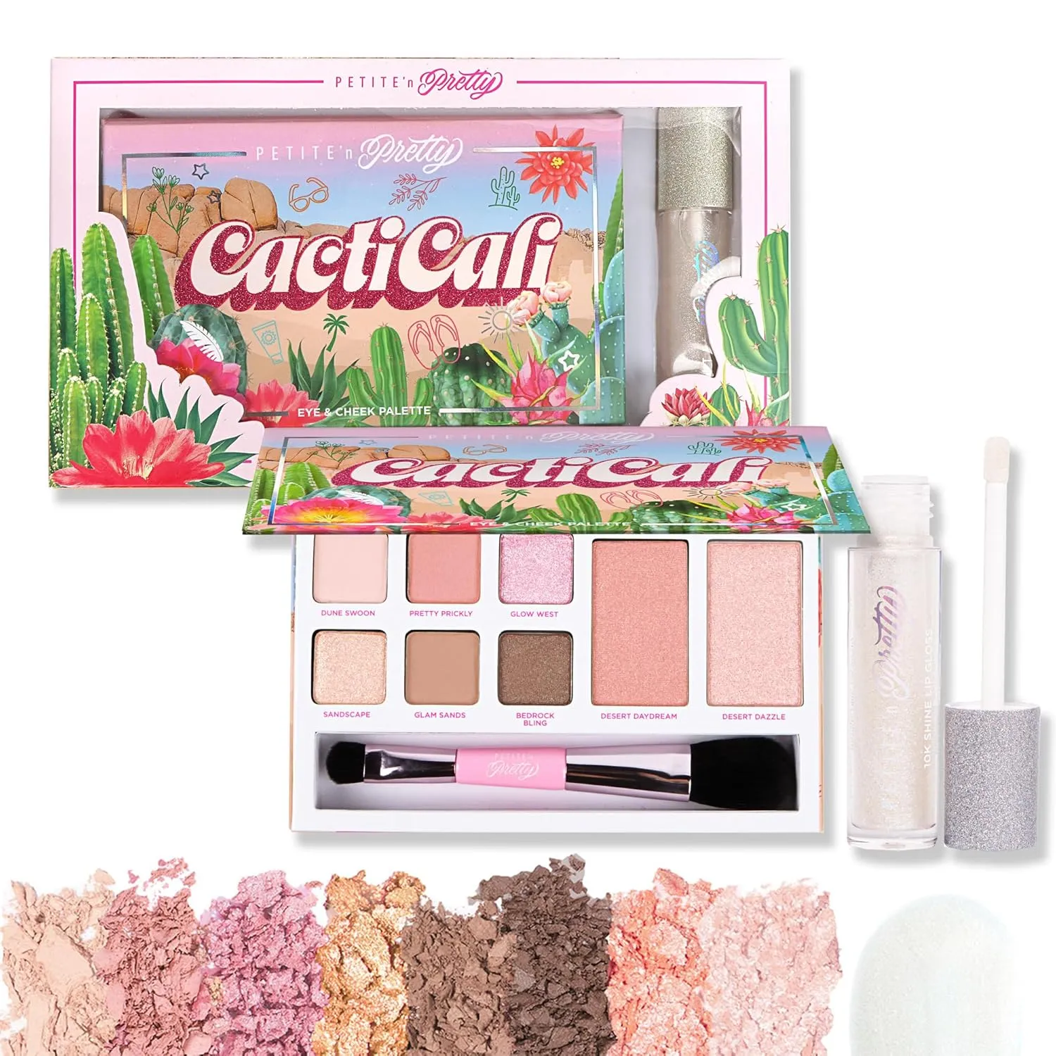 CactiCali Makeup Set for Kids, Teens, & Tweens - Natural Eyeshadow and Cheek Makeup Palette & 10k glassy enormous justify pinch Shine Lip Gloss (Diamond Heist) Petite N Pretty Beginner 