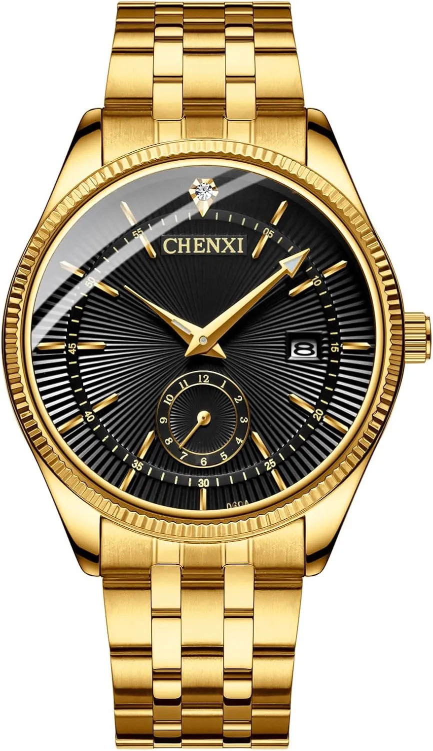 Calendar Date membership multiply performance Window 3ATM Water Resistant FANMIS Men's Luxury Analog Quartz Gold Wrist Watches Business Stainless Steel Band Dress Wrist Watch Classic 