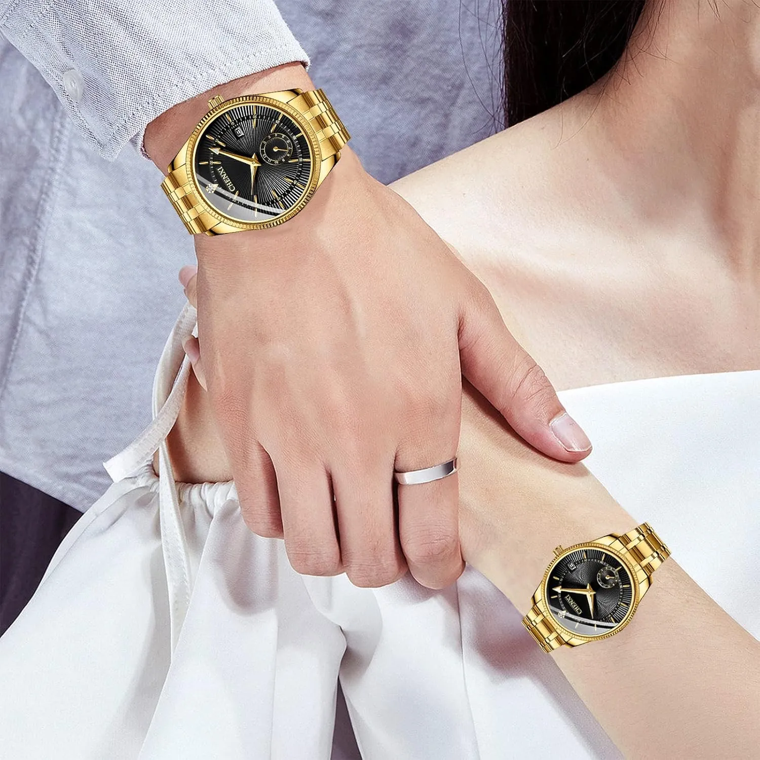 Calendar Date membership multiply performance Window 3ATM Water Resistant FANMIS Men's Luxury Analog Quartz Gold Wrist Watches Business Stainless Steel Band Dress Wrist Watch Classic 
