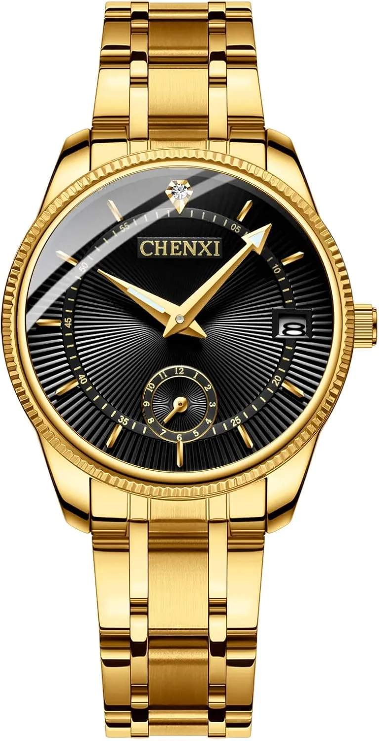 Calendar Date membership multiply performance Window 3ATM Water Resistant FANMIS Men's Luxury Analog Quartz Gold Wrist Watches Business Stainless Steel Band Dress Wrist Watch Classic 