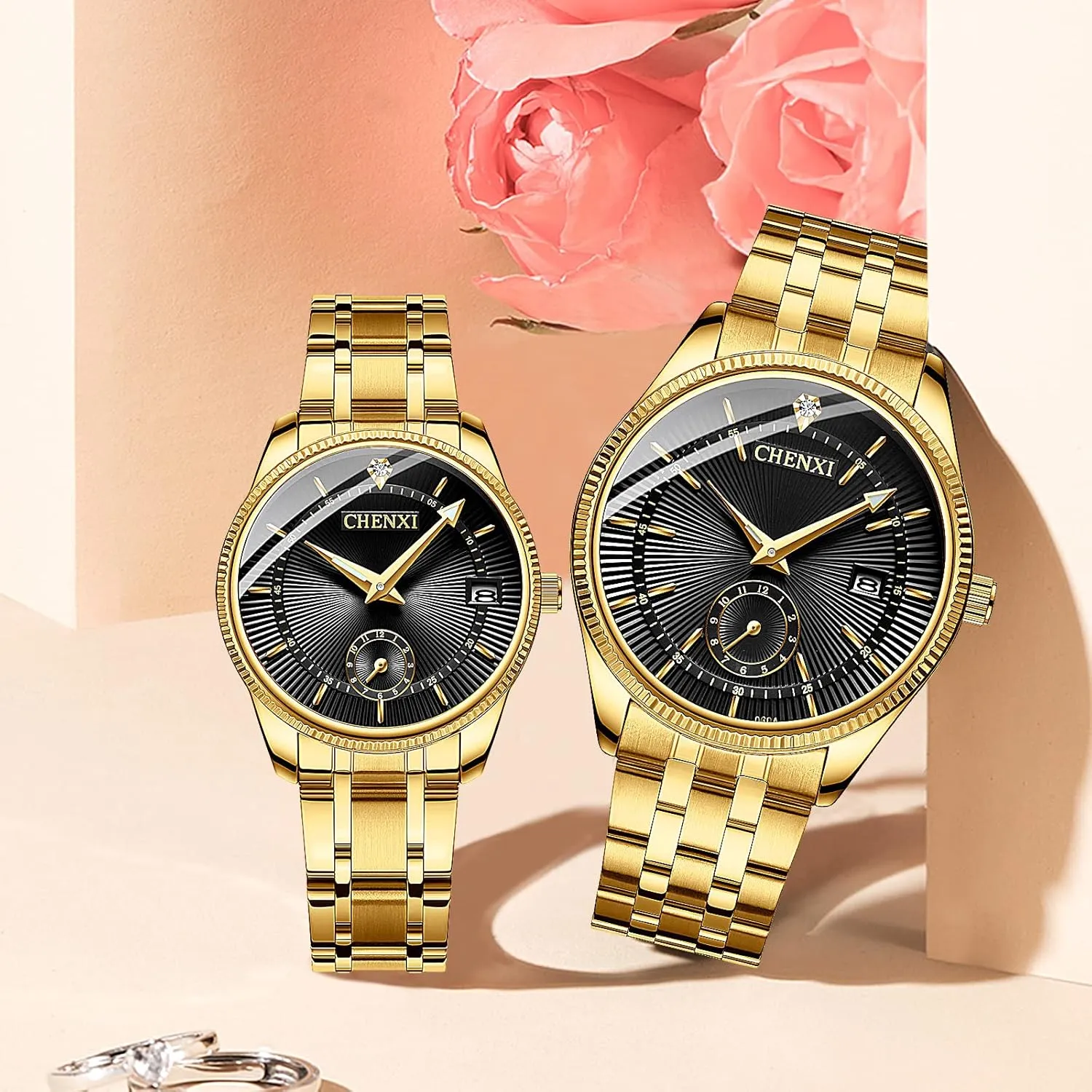 Calendar Date membership multiply performance Window 3ATM Water Resistant FANMIS Men's Luxury Analog Quartz Gold Wrist Watches Business Stainless Steel Band Dress Wrist Watch Classic 