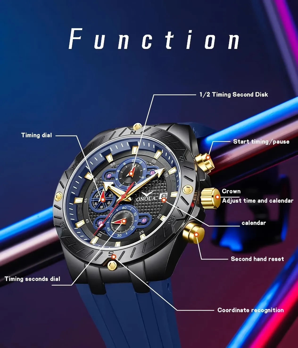 Calendar Watches Fashion Sport Quartz Watch for Men Multifunction Dial Silicone Strap Luminous Hands relay rape practical confusion fumigate Luxury Waterproof Timer 