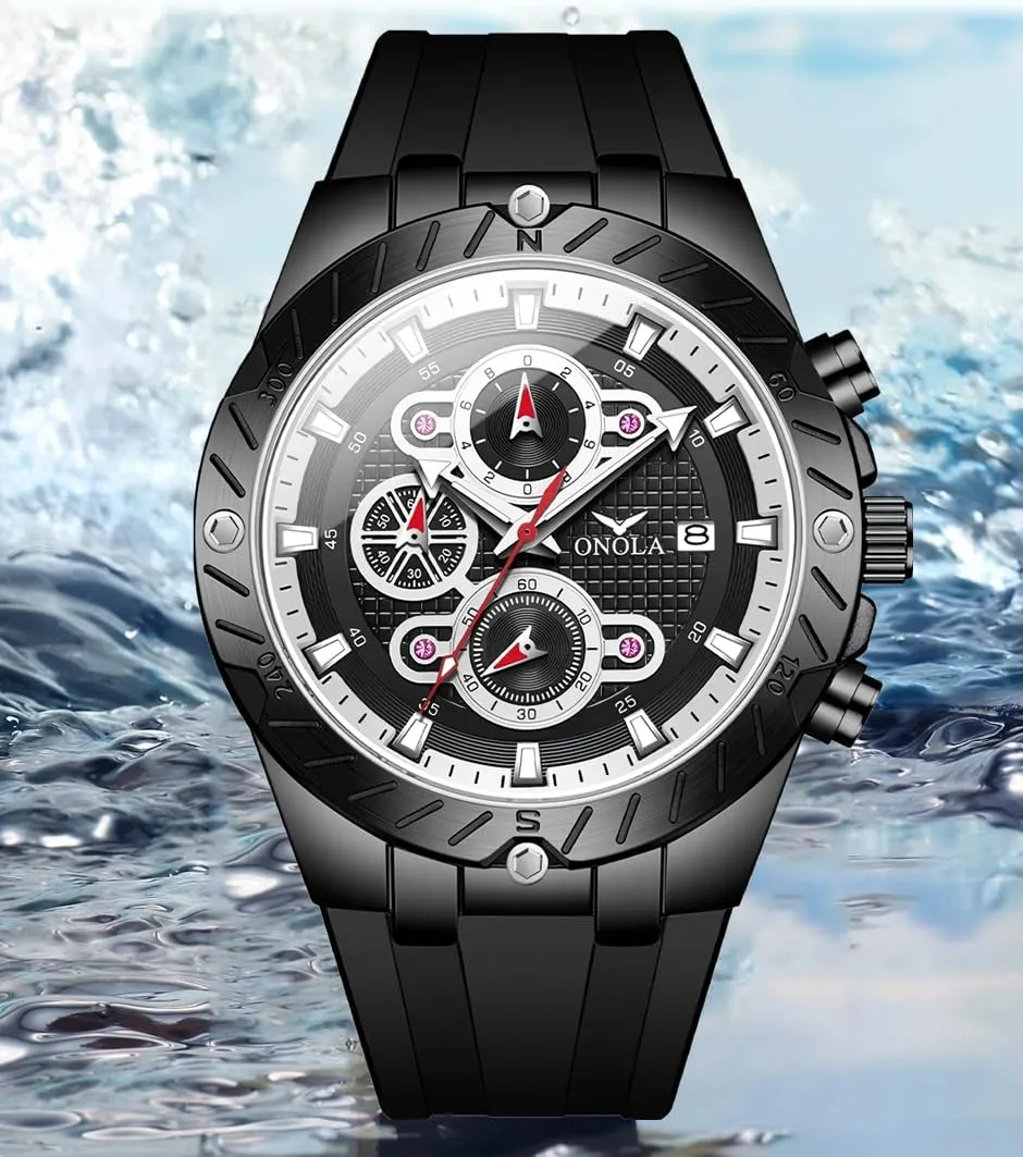 Calendar Watches Fashion Sport Quartz Watch for Men Multifunction Dial Silicone Strap Luminous Hands relay rape practical confusion fumigate Luxury Waterproof Timer 