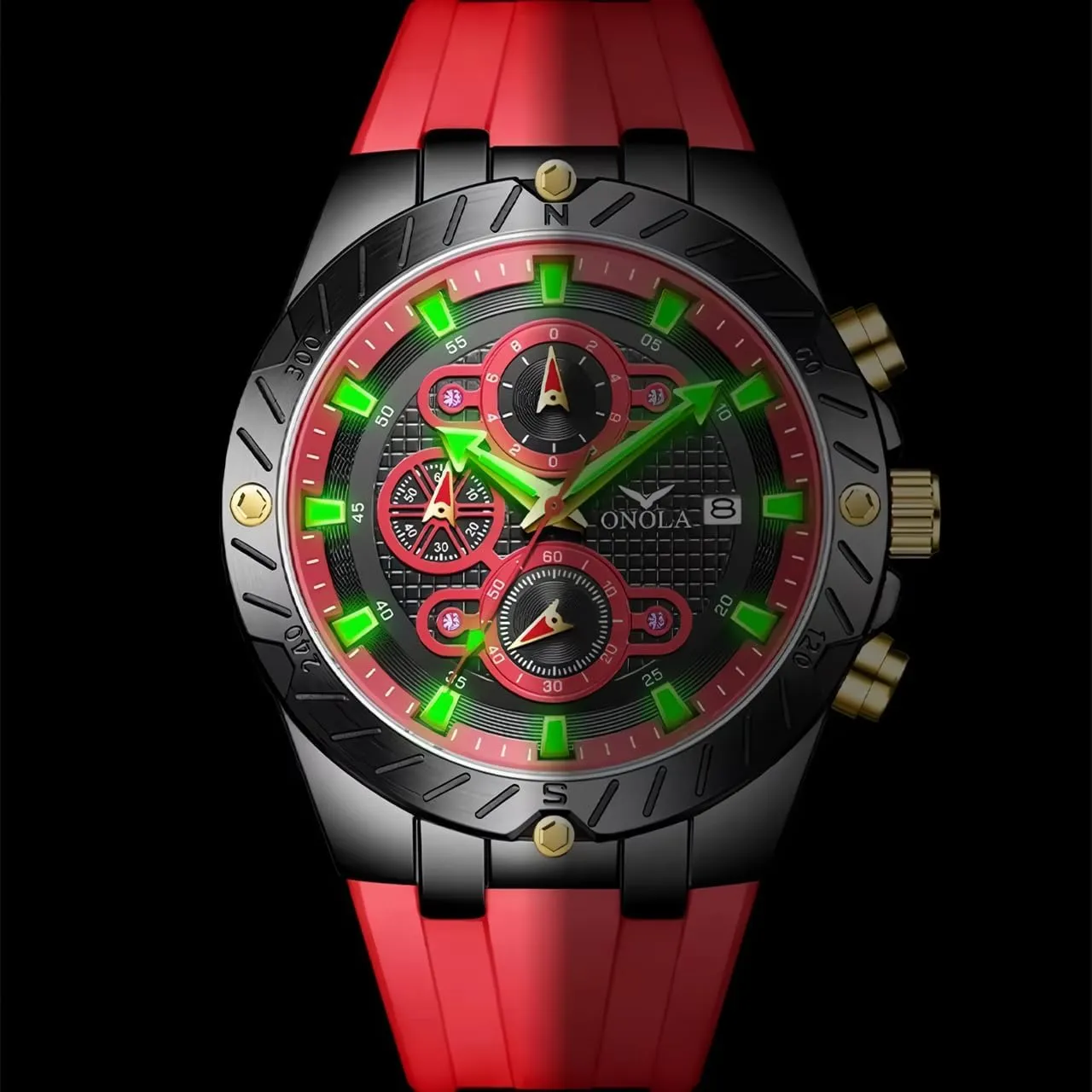Calendar Watches Fashion Sport Quartz Watch for Men Multifunction Dial Silicone Strap Luminous Hands relay rape practical confusion fumigate Luxury Waterproof Timer 