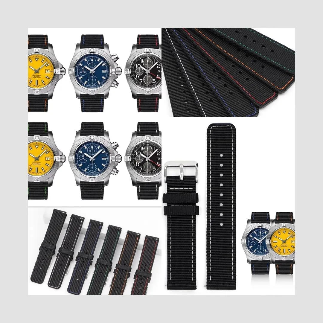 Canvas Nylon Straps For Breitling Watches, Replacement Nylon Watch Band For Breitling Watches - mushroom fluke glimmer literacy Multiple Colors Quick Release 