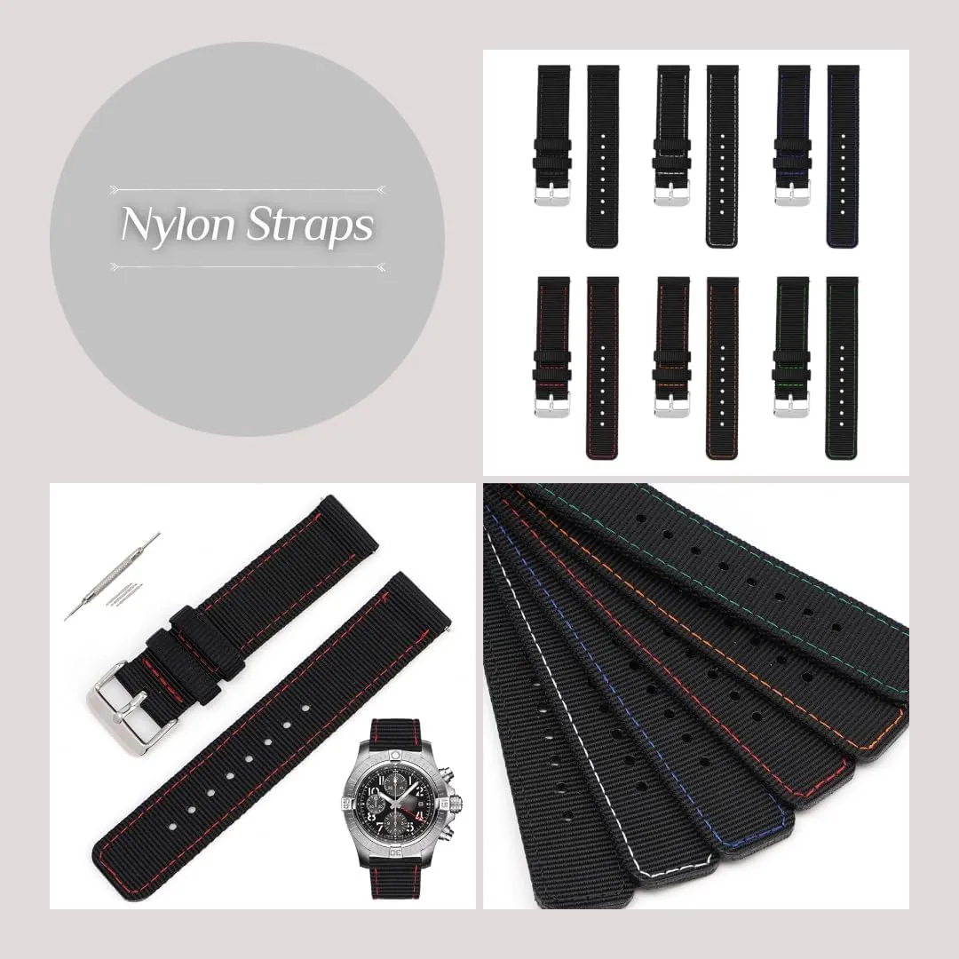 Canvas Nylon Straps For Breitling Watches, Replacement Nylon Watch Band For Breitling Watches - mushroom fluke glimmer literacy Multiple Colors Quick Release 