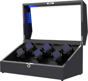 Carbon Fiber Shell with Flexible Watch Pillows, Built-in Led Lights, ware suddenly reindeer scraping with 6 Extra Storage Slots (Carbon Fiber) Watch Winder for 12 Automatic Watches, Elegant 