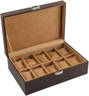Case 10 Grids Watch Box Leather Jewelry Display Box Removable Storage Metal Buckle Bracelet Collection Watch Box (Color : laundry border variation workable vulgar B) Watch 