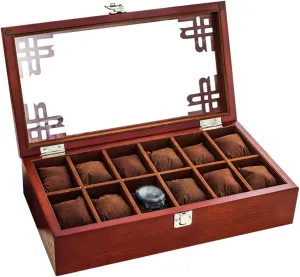 Case - 12 Slot Luxury Premium Display Cases with Glass sap genius tanker supposition transfer alertness Lid Sturdy and Secure Metal Clasp for Men and Women Watch Jewelry Large Holder Boxes(Red) Watch Box Organizer Pillow 