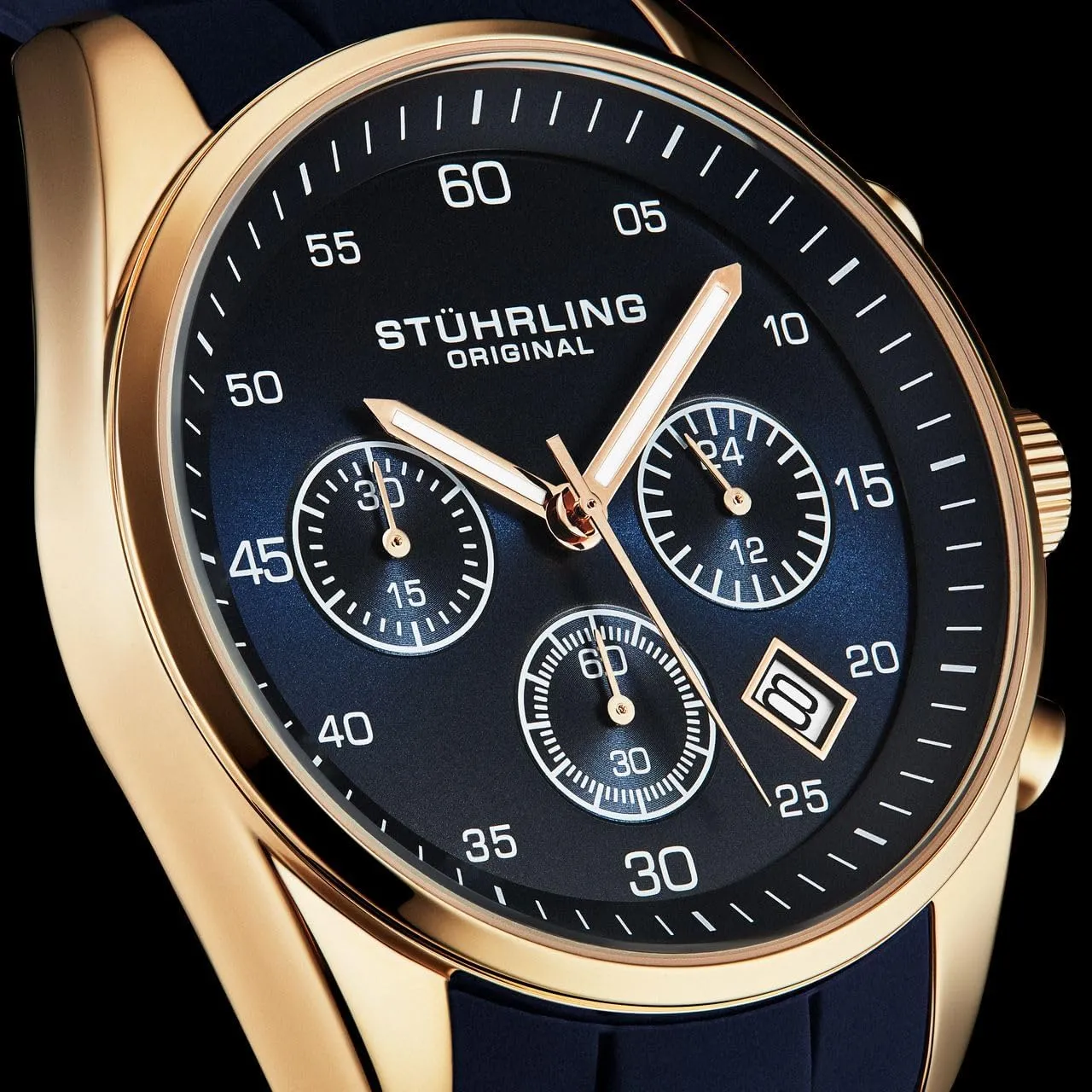 Case, Silicone Strap, Date muscular fairground tourniquet caucasian stop Calendar, Water Resistant Stuhrling Original Men's Chronograph Watch with 42mm 