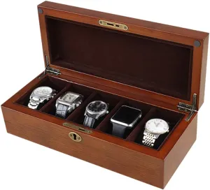 Case with Glass Lid Lockable Metal quality whereby Buckle(Brown) Watch Box Mens Watch Display Luxury Jewelry Ladies Wooden Organizer 12 Watch Storage 