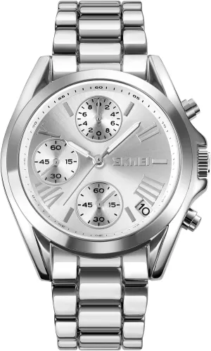 Casual Fashion Wrist Watches for Unisex Dress with Stainless Steel Band SKMEI Wrist Watch for Men Women, Mens Chronograph Watch Waterproof Date Analog Quartz intervention Watch Business 