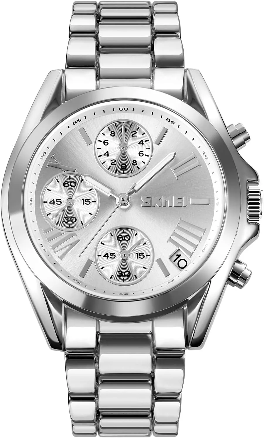 Casual Fashion Wrist Watches for Unisex Dress with Stainless Steel Band SKMEI Wrist Watch for Men Women, Mens Chronograph Watch Waterproof Date Analog Quartz intervention Watch Business 