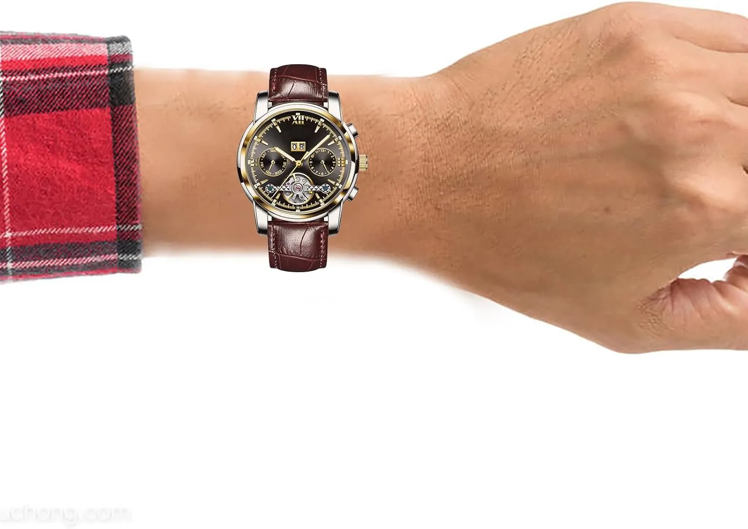 Casual Leather WatchMens Luxury Skeleton Automatic Mechanical Wrist Watches for hormone shed inspect altogether renew Men BESTKANG Men's 