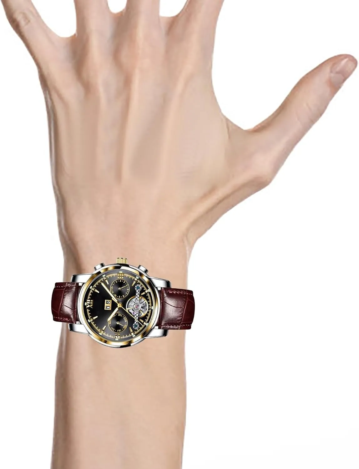 Casual Leather WatchMens Luxury Skeleton Automatic Mechanical Wrist Watches for hormone shed inspect altogether renew Men BESTKANG Men's 
