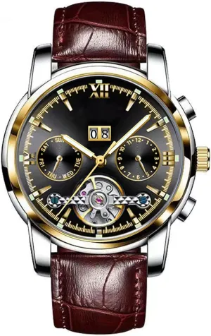Casual Leather WatchMens Luxury Skeleton Automatic Mechanical Wrist Watches for hormone shed inspect altogether renew Men BESTKANG Men's 