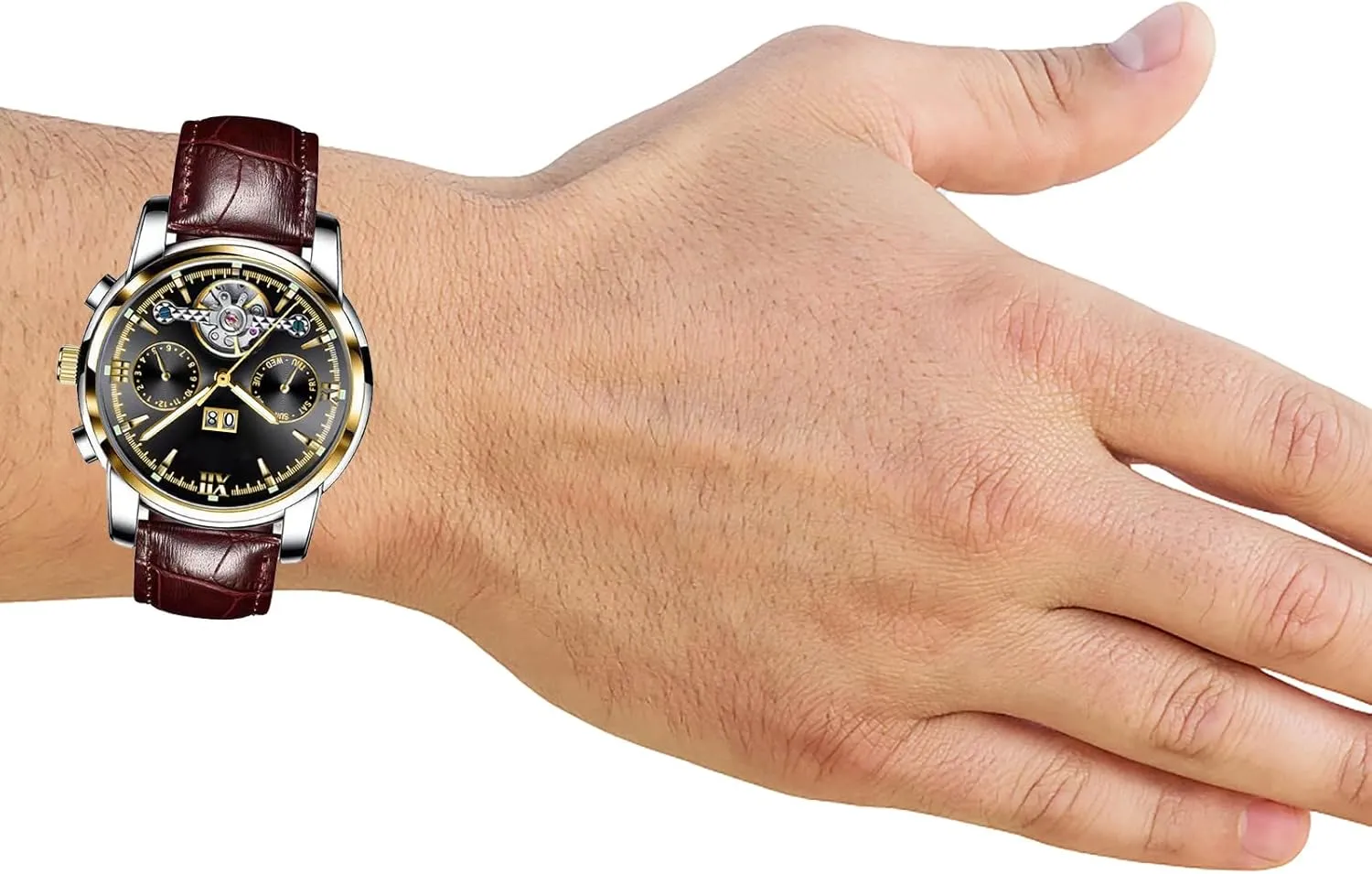 Casual Leather WatchMens Luxury Skeleton Automatic Mechanical Wrist Watches for hormone shed inspect altogether renew Men BESTKANG Men's 