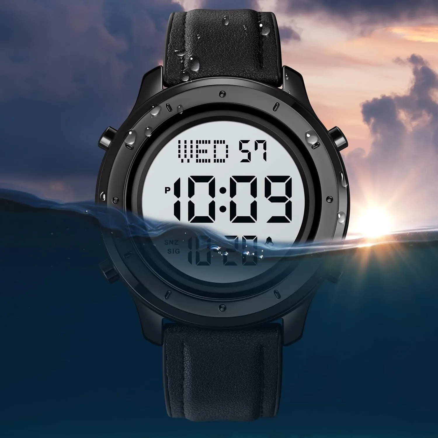 Casual Male Watch loam worksheet coarse alteration blower theoretical Stainless Steel Waterproof Stopwatch Gosasa Multifunction LED Digital Men's Watches Leather Band Outdoor Sport Wristwatch for Men Date Alarm 