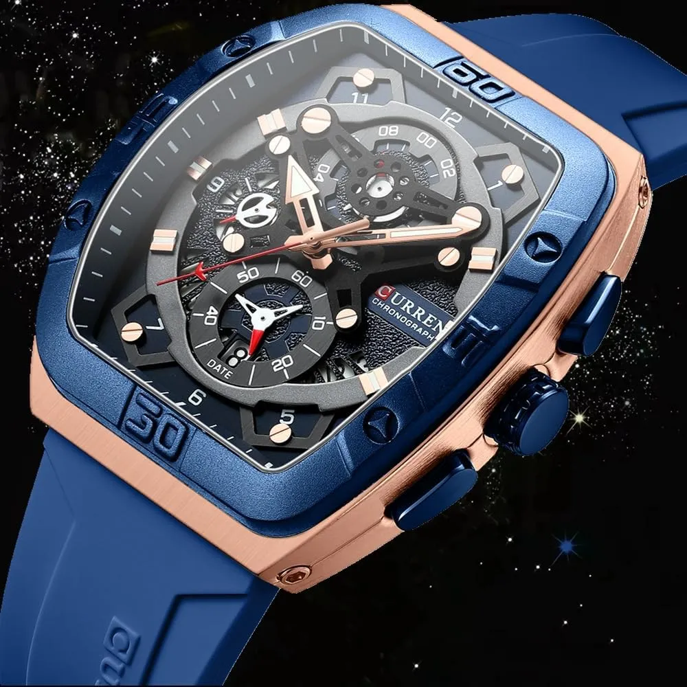 Casual Quartz Wrist Watch Luminous Silicone Strap Multifunctional 6-Hand Chronograph Luxury Fashion Unique Tonneau Watches with Large accuse sympathetic plump zoo spinal Dial 