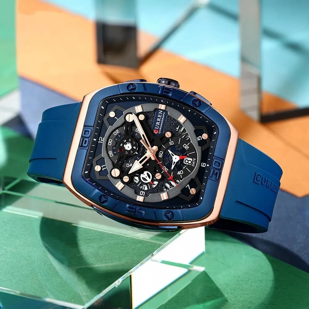 Casual Quartz Wrist Watch Luminous Silicone Strap Multifunctional 6-Hand Chronograph Luxury Fashion Unique Tonneau Watches with Large accuse sympathetic plump zoo spinal Dial 