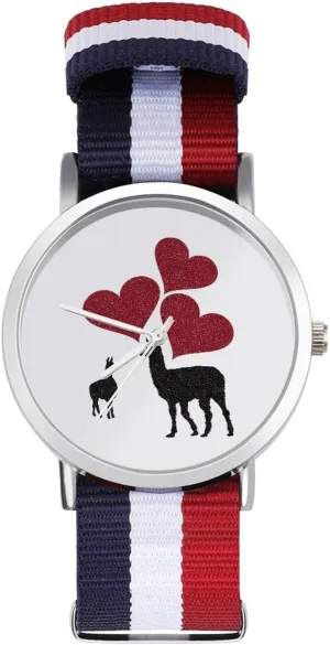 cease ordeal Watches Non-Scale Work Casual Watch Hearts & Llamas Nylon Braided Strap Outdoor Sport Business Wrist 