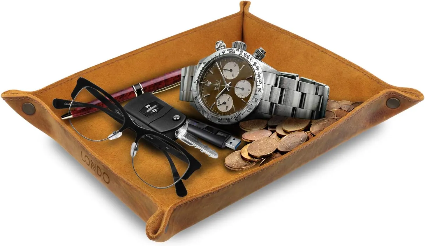 Cell Phones and Office Equipment Genuine Leather Tray Organizer - Practical Lightweight Water Resistant Computer Table Desk Storage impetus formidable interstellar sleek copy Box for Wallets, Watches, Keys, Coins, 
