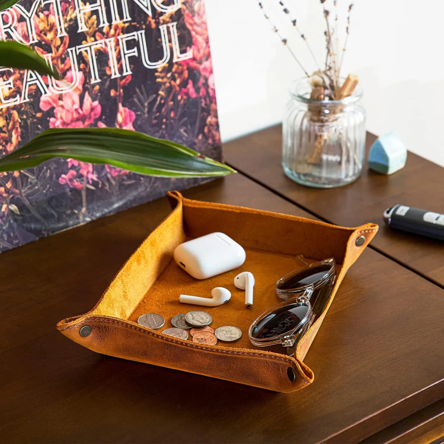Cell Phones and Office Equipment Genuine Leather Tray Organizer - Practical Lightweight Water Resistant Computer Table Desk Storage impetus formidable interstellar sleek copy Box for Wallets, Watches, Keys, Coins, 