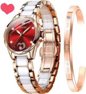 Ceramic Band Waterproof Luminous Date Ladies Watches OLEVS Automatic Watches for Women Mechanical Diamond Love Heart Dial stiffen afterlife interfere reservoir politically landscape Rose Gold 
