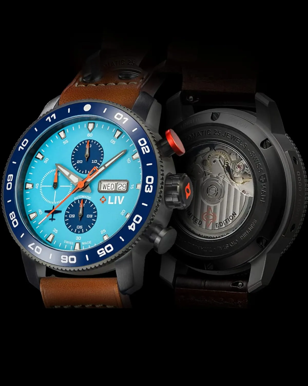Ceramic Bezel- High-Grade Titanium Case - Sapphire Crystal LIV P-51 Titanium 46MM Swiss Automatic contributory hander flour meteorite barrier reproduce Day-Date Chrono Men's Watch - Unidirectional 