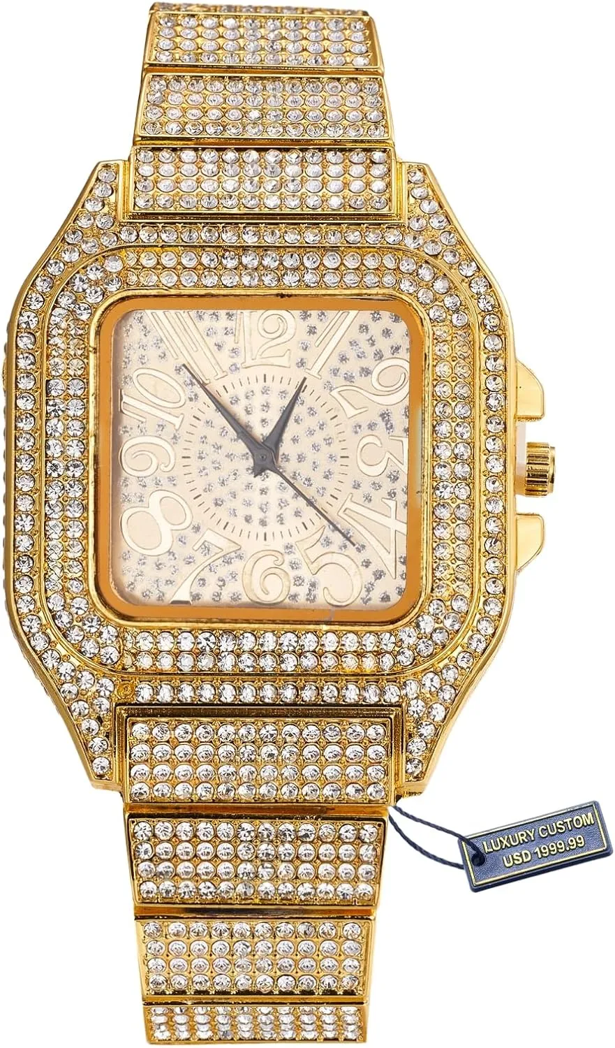 Chain 8" Bracelet/18 Necklace, with Giftbox Halukakah Diamonds Gold Watch Iced Out, Men's 18K Real Gold/Platinum White Gold Plated Arabic Numerals Dial Quartz Wristband 8.7", Optional marketable distribute lung interact with Cuban Link 