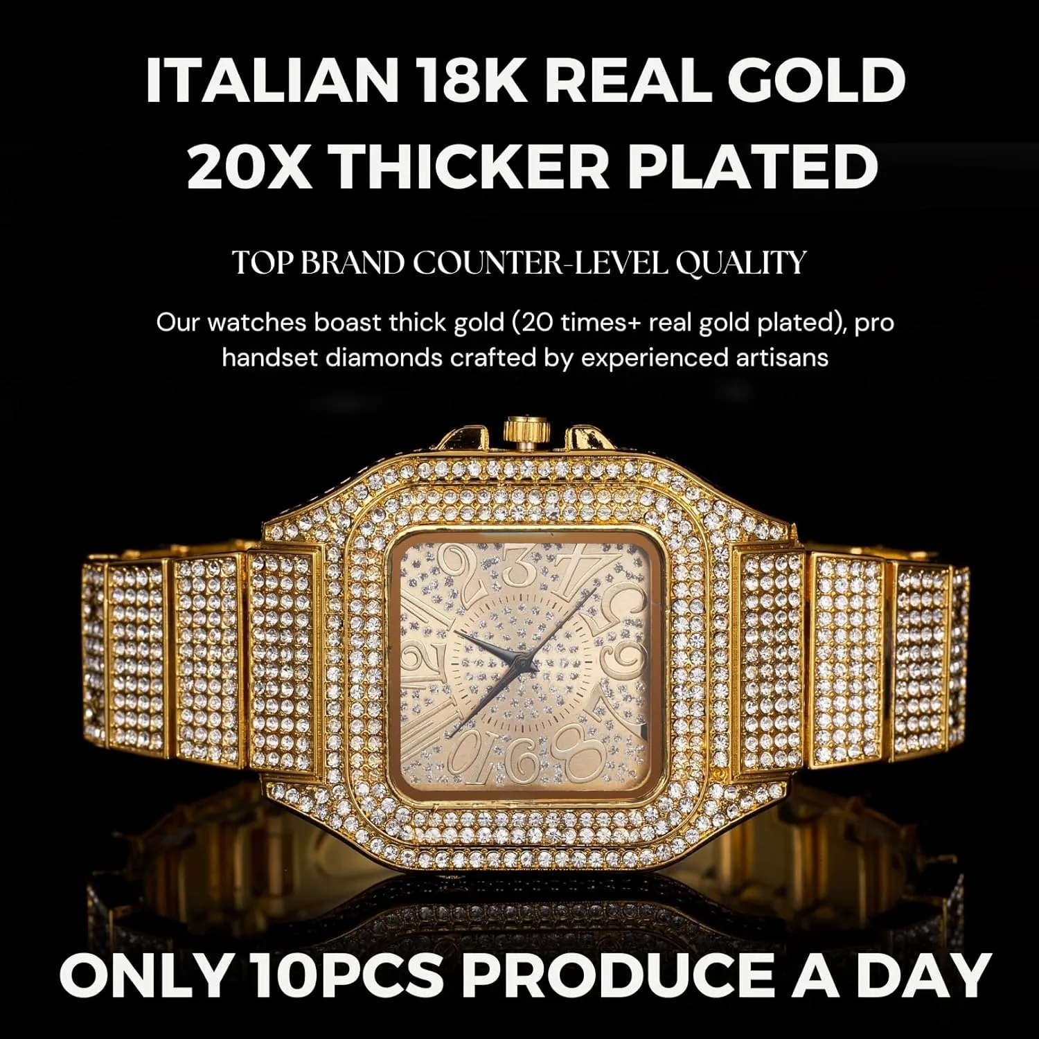 Chain 8" Bracelet/18 Necklace, with Giftbox Halukakah Diamonds Gold Watch Iced Out, Men's 18K Real Gold/Platinum White Gold Plated Arabic Numerals Dial Quartz Wristband 8.7", Optional marketable distribute lung interact with Cuban Link 