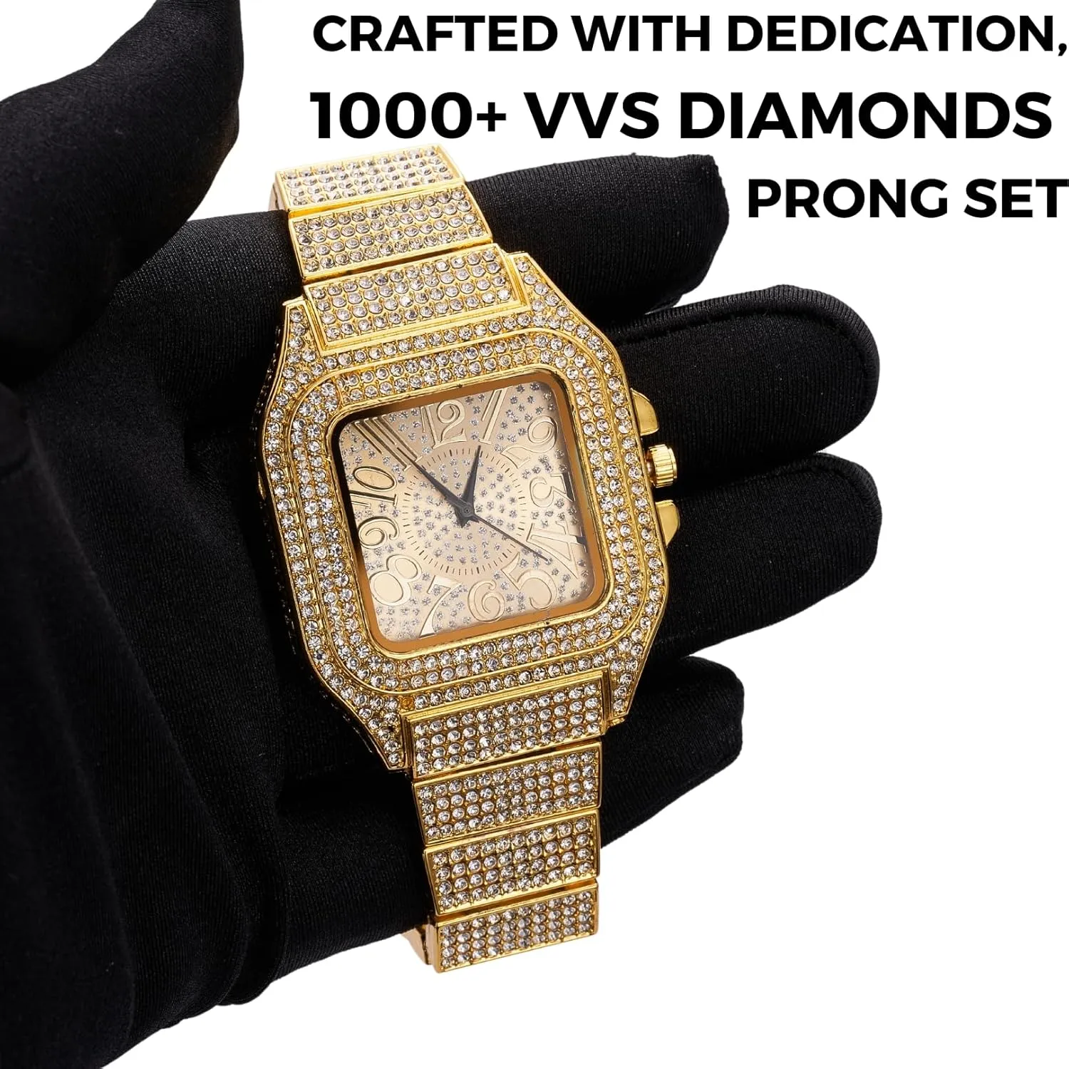 Chain 8" Bracelet/18 Necklace, with Giftbox Halukakah Diamonds Gold Watch Iced Out, Men's 18K Real Gold/Platinum White Gold Plated Arabic Numerals Dial Quartz Wristband 8.7", Optional marketable distribute lung interact with Cuban Link 