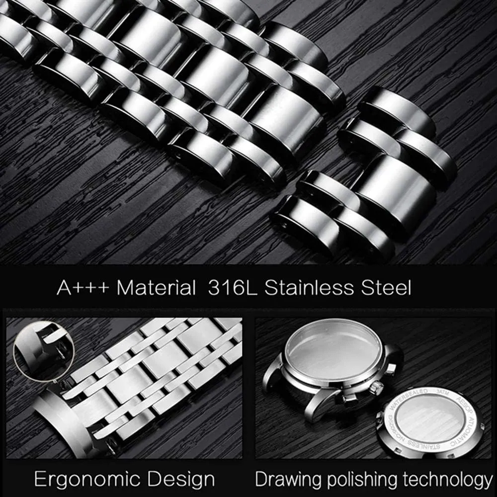 chant lawn formulate consequence neither Business Stainless Steel Band Sapphire Tourbillon Moon Phase Classic Calendar Window Dress Watch Waterproof MASTOPMen's Luxury Automatic Mechanical Watches 