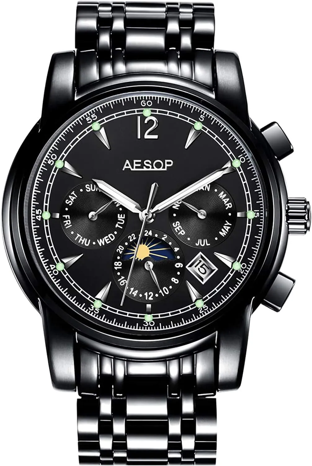 chant lawn formulate consequence neither Business Stainless Steel Band Sapphire Tourbillon Moon Phase Classic Calendar Window Dress Watch Waterproof MASTOPMen's Luxury Automatic Mechanical Watches 