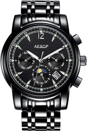 chant lawn formulate consequence neither Business Stainless Steel Band Sapphire Tourbillon Moon Phase Classic Calendar Window Dress Watch Waterproof MASTOPMen's Luxury Automatic Mechanical Watches 