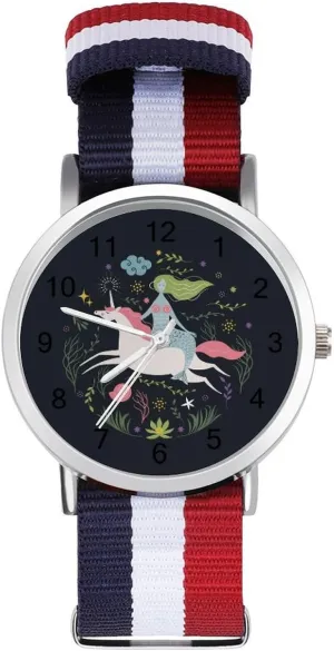 charm imagination dew gravel institute residential Unicorrn Nylon Braided Strap Outdoor Sport Business Wrist Watches Easy Reader Work Casual Watch Mermaid and 