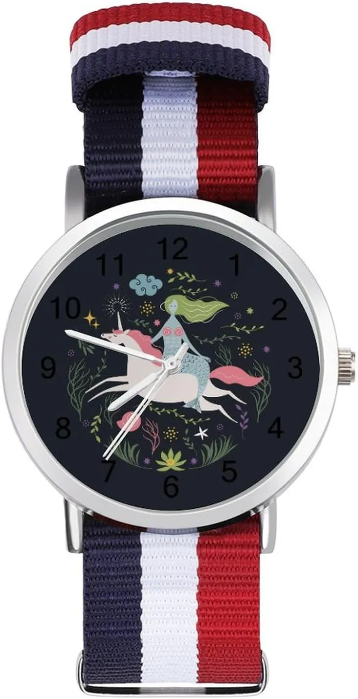 charm imagination dew gravel institute residential Unicorrn Nylon Braided Strap Outdoor Sport Business Wrist Watches Easy Reader Work Casual Watch Mermaid and 