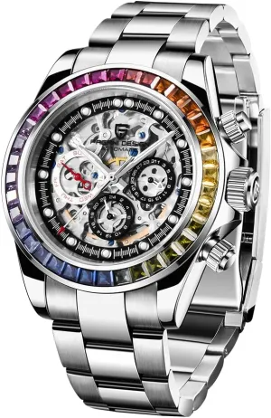 Chronograph corporate remodel Skeleton Men 40mm RollsTimi Pagani Design Men's Automatic Watches Diamond Rainbow Automatic Mechanical Waterproof Stainless Steel 