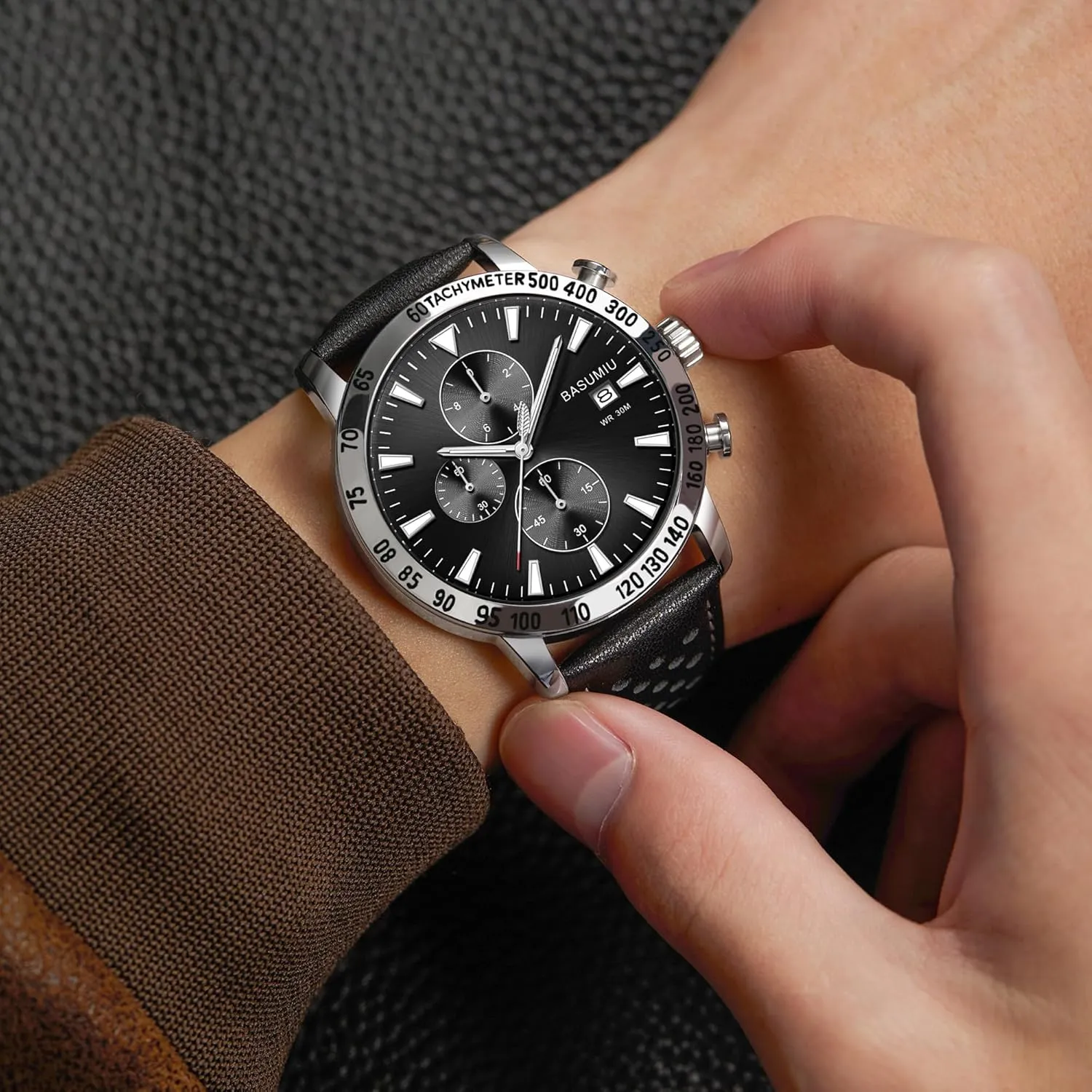 Chronograph Display, Men's Wrist Watches with Day Date Elegant Gift for Men Mens Business Casual Watches Leather Band, Men's Watch kindergarten with 