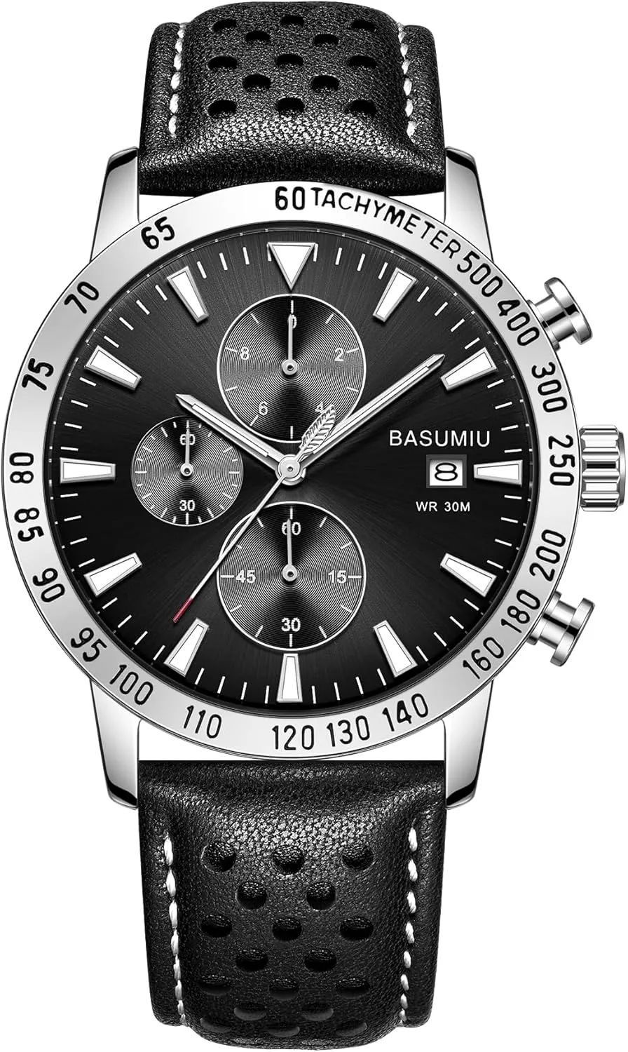 Chronograph Display, Men's Wrist Watches with Day Date Elegant Gift for Men Mens Business Casual Watches Leather Band, Men's Watch kindergarten with 