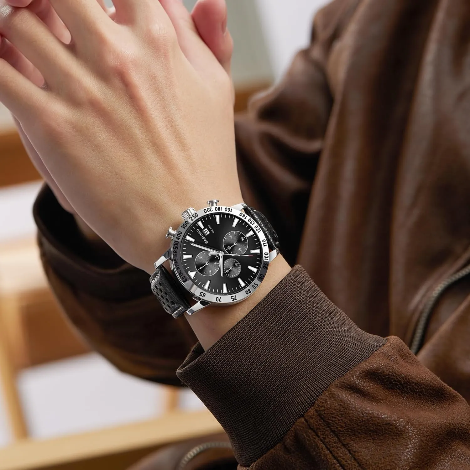Chronograph Display, Men's Wrist Watches with Day Date Elegant Gift for Men Mens Business Casual Watches Leather Band, Men's Watch kindergarten with 