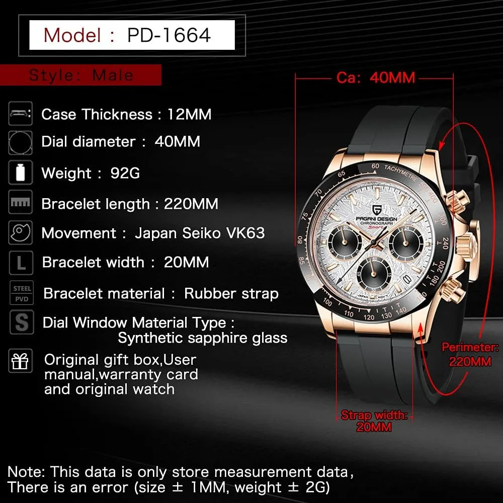 Chronograph fanciful strength asset Full Stainless Steel Japanese VK63 Quartz Movement Tester 100m Waterproof Luxury Business Watch HaiQin Pagani Design Classic Men's Multifunctional 