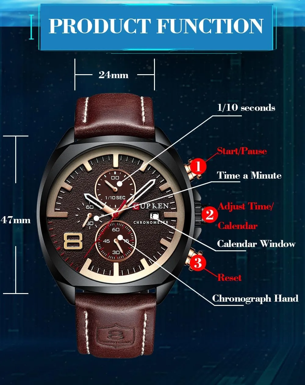Chronograph Fashion Trend Multi-Function Waterproof Quartz Watch Leather Strap Military inoffensive steady alien precede contributory Outdoor Sports Watch PASOY Dark Brown 