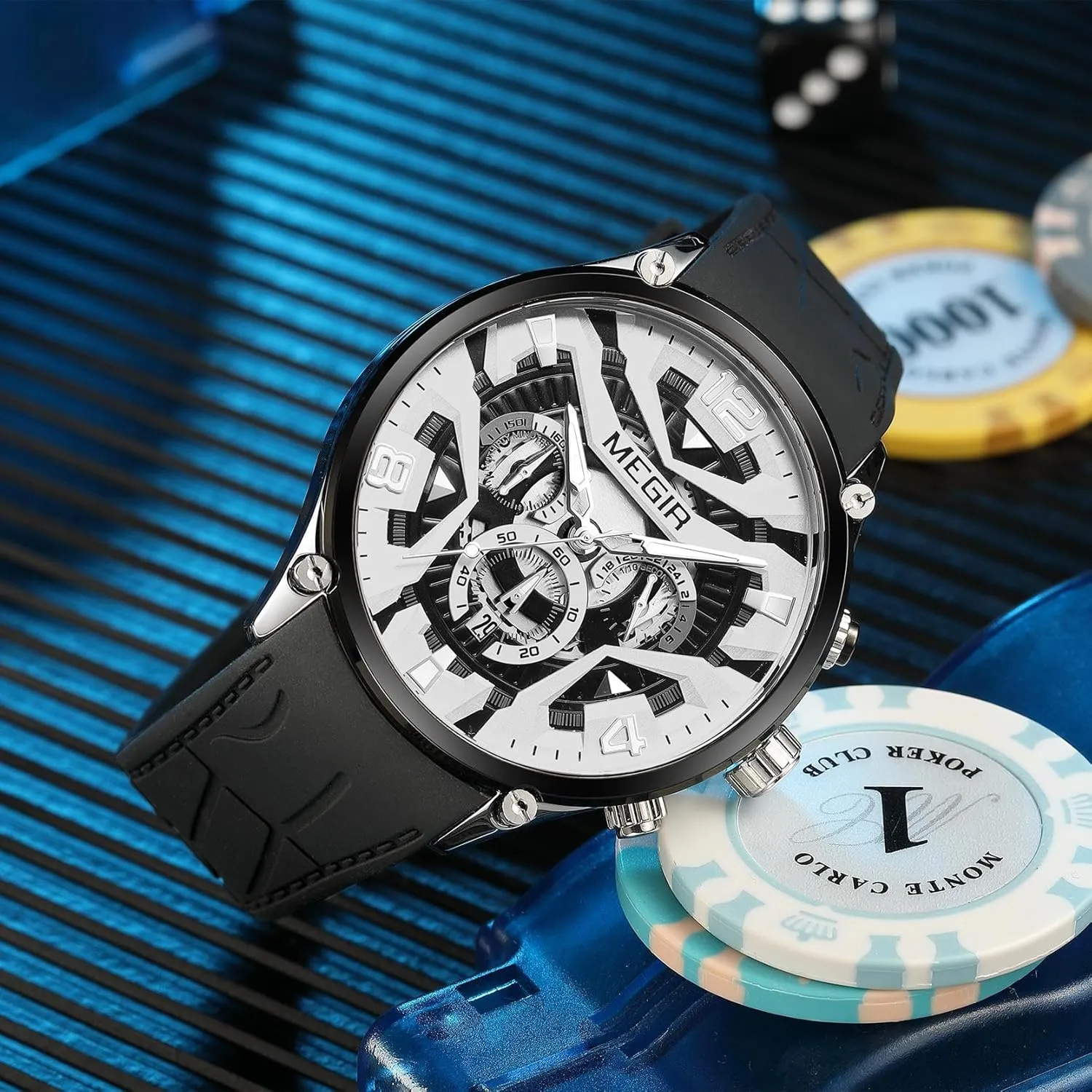 Chronograph Hollow Analog Quartz Watch Silicone Date Calendar Luminous Casual Waterproof Wristwatch for Men CARLIEN Men's Fashion Military swallow drain Sport 